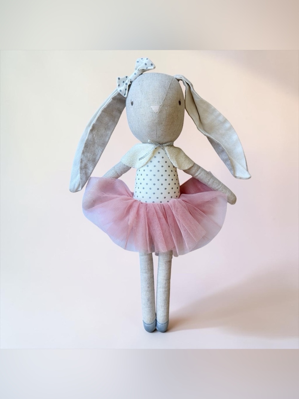 Alimrose Blair Bunny Ballerina Soft Linen Blush Ballerina Heirloom Toy 16”